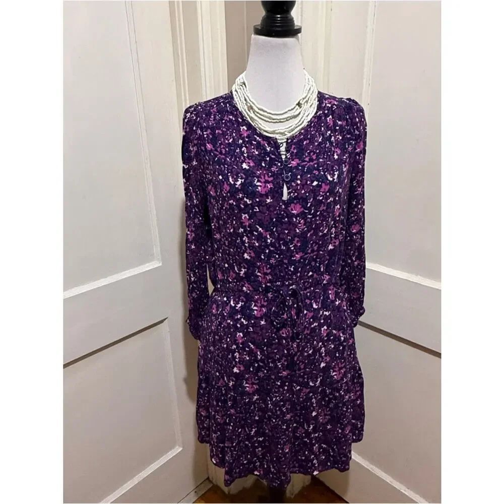 Buffalo Purple Floral Long-Sleeve Drawstring Dress